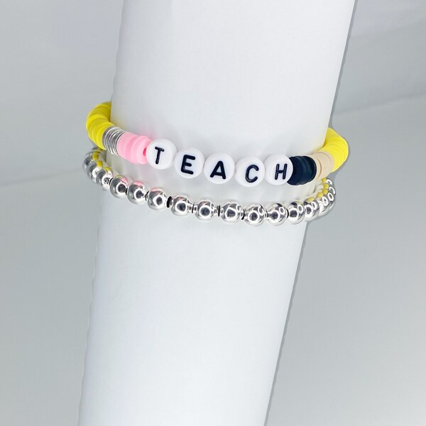 Teach Pencil Bracelet / Custom Beaded Bracelet / Heishi Bracelet / Teacher Bracelet / Teacher appreciation gift / Mothers Day