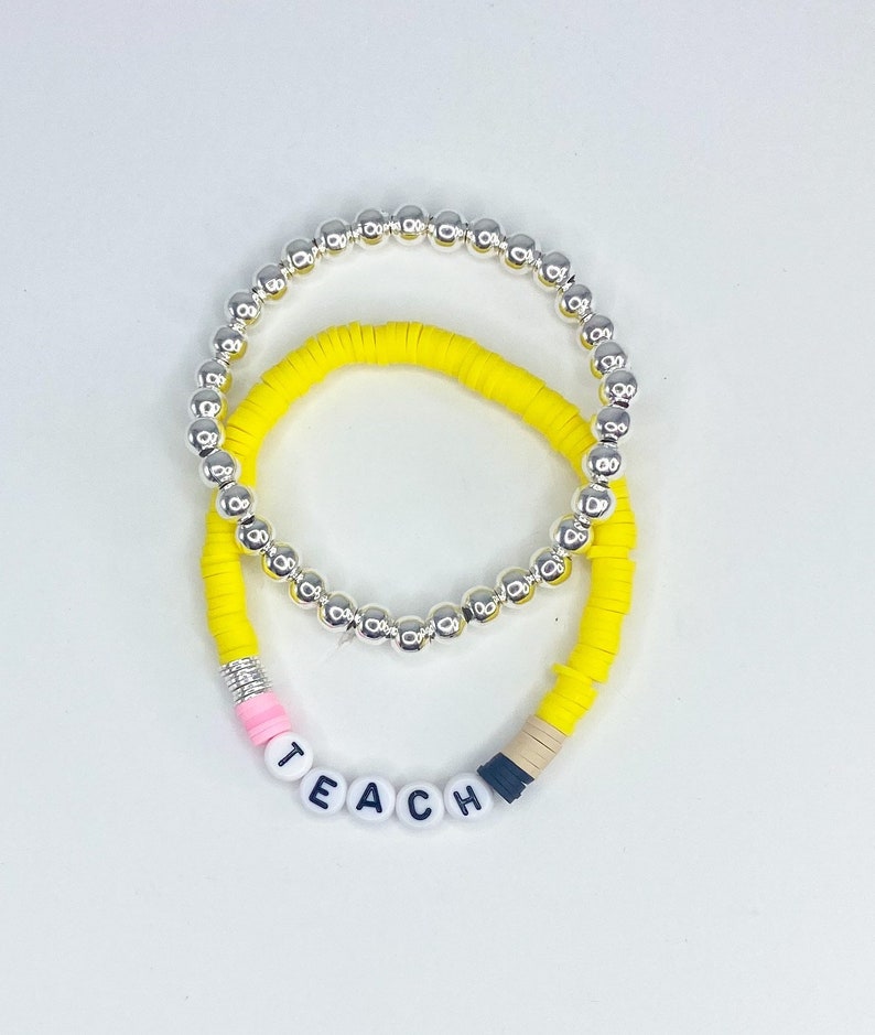 Teach Pencil Bracelet / Custom Beaded Bracelet / Heishi Etsy
