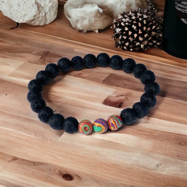 Malachite Bracelet / Lava rock bracelet  / Natural Diffuser Bracelet / Volcanic Ash Jewelry / Fathers Day Gift / Lava Rock Jewelry