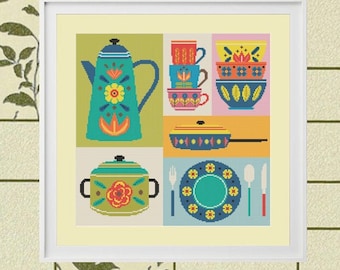 Scandi Style Retro Kitchen Cross-stitch Chart/Pattern