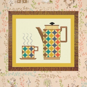 Korsstygnsdiagram för kaffekanna från mitten av århundradet, 1950-/1960-talet