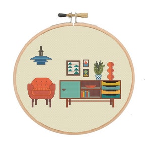 Kruissteekpatroon uit het midden van de eeuw moderne woonkamer