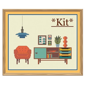 Mid-Century Modern Living Room Cross-Stitch Kit (without hoop)