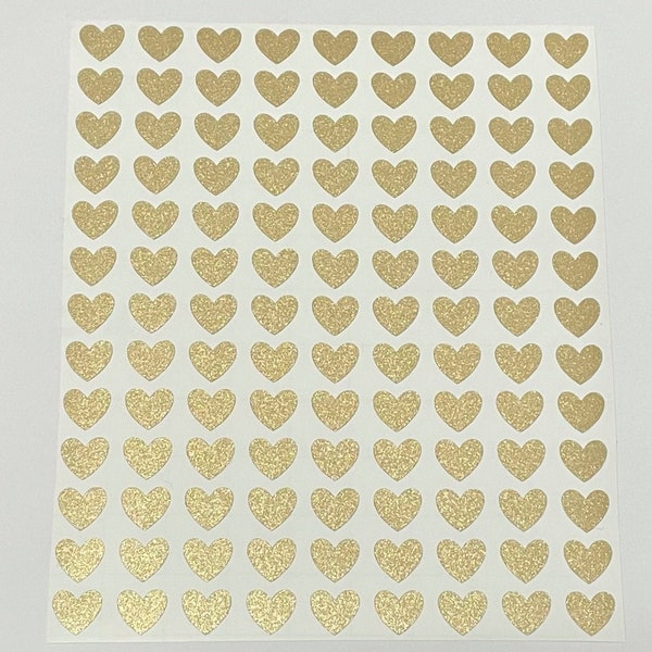 Gold Shimmer Vinyl Heart Stickers, Wedding Envelope Seals, Planner Sticker, Glitter Decals, Valentines Day Stickers, Reward Stickers