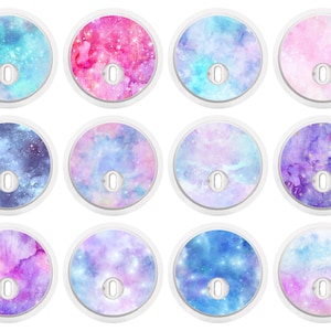 Set of 12 Printed Watercolour Galaxy Freestyle Libre 3 Diabetes Sensor Stickers, Pink, Purple and Blue Mix