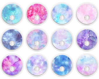Set of 12 Printed Watercolour Galaxy Freestyle Libre 3 Diabetes Sensor Stickers, Pink, Purple and Blue Mix