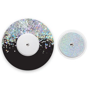 Black Printed Glitter Effect Freestyle Libre 2 Diabetes Patches, Medical Tape CGM Patch with Silver Holographic Sparkle Sticker