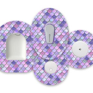 Purple Mermaid Scales Diabetes Patches for Freestyle Libre 1, 2 and 3, Dexcom G6 and G7 & Omnipod, Diabetes Pump and CGM Patch