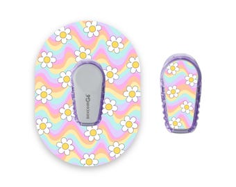 Pastell Groovy Blumen Dexcom G6 Diabetes Patches, Medizinisches Klebeband CGM Patch mit passenden Vinyl Center Sticker