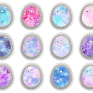 Set of 12 Printed Watercolour Galaxy Dexcom G7 Diabetes Sensor Stickers, Pink, Purple and Blue Mix