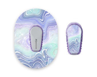 Blau Grün Marmor Sparkle Effekt Dexcom G6 Diabetes Patches, Medizinisches Klebeband CGM Patch mit passenden Vinyl Center Sticker