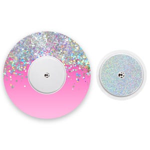Pink Ombré Printed Glitter Effect Freestyle Libre 2 Diabetes Patches, Medical Tape CGM Patch with Silver Holographic Sparkle Sticker