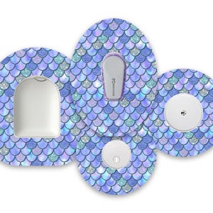 Blue-Purple Mermaid Scales Diabetes Patches for Freestyle Libre 1, 2 and 3, Dexcom G6 and G7 & Omnipod, Diabetes Pump and CGM Patch
