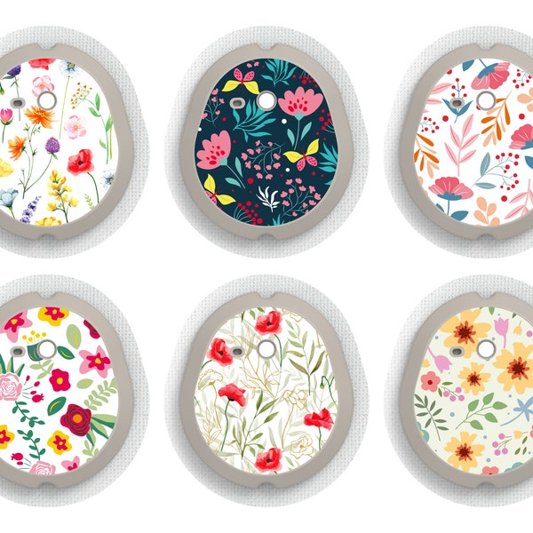 Set of 12 Floral Dexcom G7 Diabetes Sensor Stickers, Flowers, Flowery