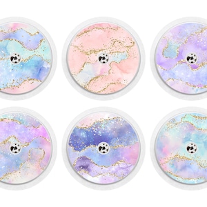 Set of 6 Printed Watercolour Gold Glitter Effect Freestyle Libre 1 & 2 Diabetes Sensor Stickers, Pink, Purple and Blue