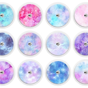 Set of 12 Printed Watercolour Galaxy Freestyle Libre 1 & 2 Diabetes Sensor Stickers, Pink, Purple and Blue Mix
