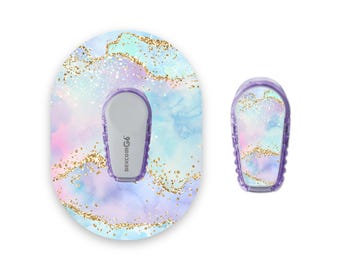 Türkis Aquarell Gold Glitzereffekt Dexcom G6 Diabetes Patches, Medizinisches Klebeband CGM Patch mit passendem Vinyl Center Sticker