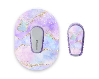 Lila Aquarell Gold Glitzereffekt Dexcom G6 Diabetes Patches, Medizinisches Klebeband CGM Patch mit passenden Vinyl Center Sticker