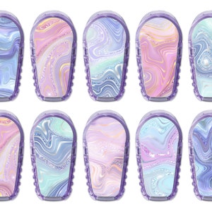 Set of 10 Printed Marble Dexcom G6 Diabetes Sensor Stickers, Pink, Purple and Blue Mix