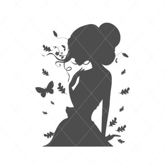 Download Girl Svg Princess Lady Beautiful Woman Butterfly Hair Dress Whimsical Svg Ballerina Decal Clip Art Stencil Sticker Template Transfer