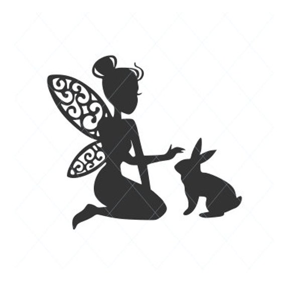 Download Fairy Svg Cute Fairy Fairy And Bunny Whimsical Fantasy Stencil Wall Decal Art Car Sticker Tattoo