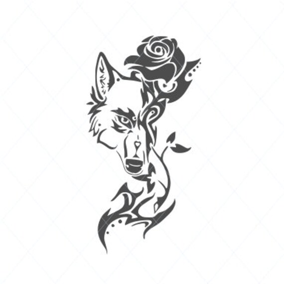 Download Wolf Svg Rose Wolf Svg Wolf Tattoo Flower And Animal Love Etsy