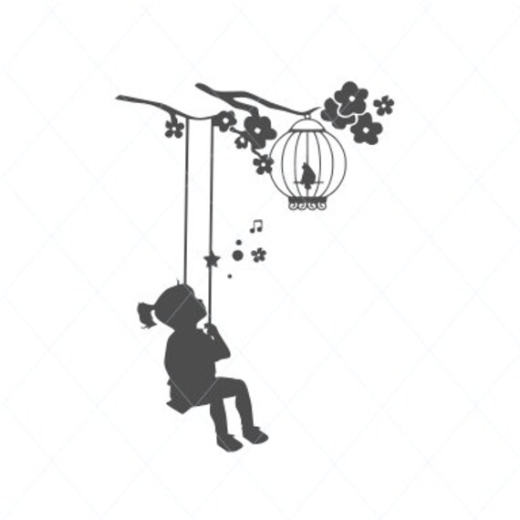 Madchen Schwingen Svg Madchen Und Baum Schaukel Svg Madchen Etsy