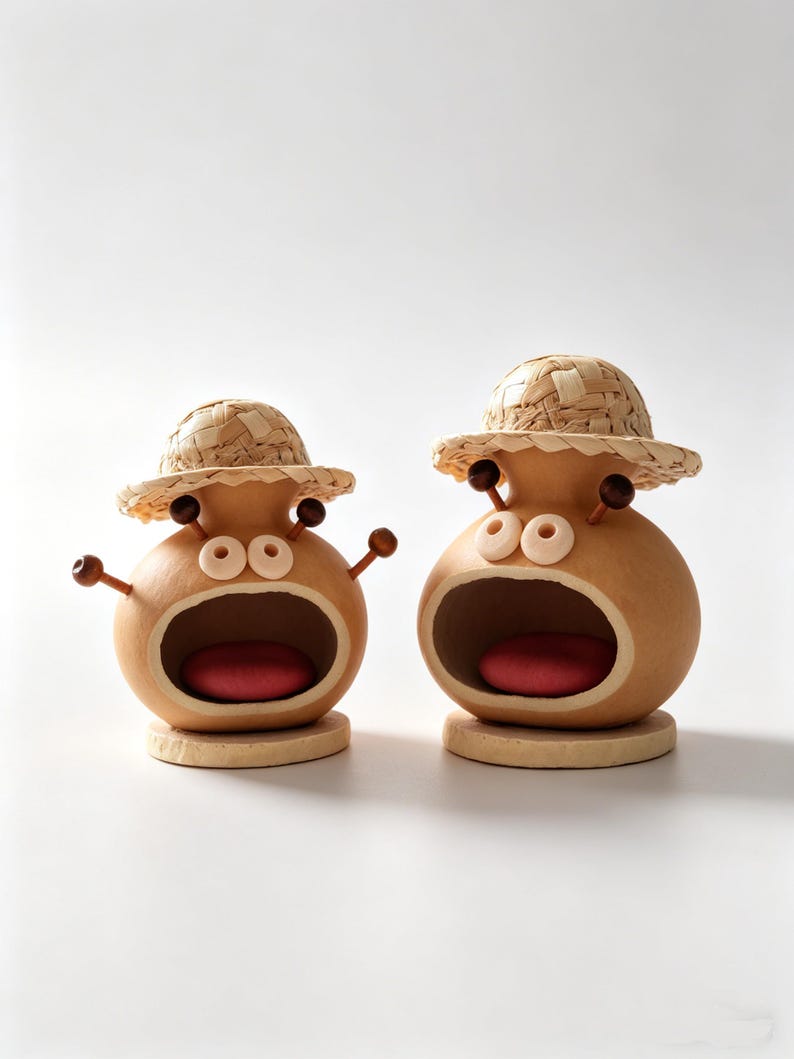 Cute Funny Face Desk Decor - Quirky Handmade Wooden Figurine Unique ...