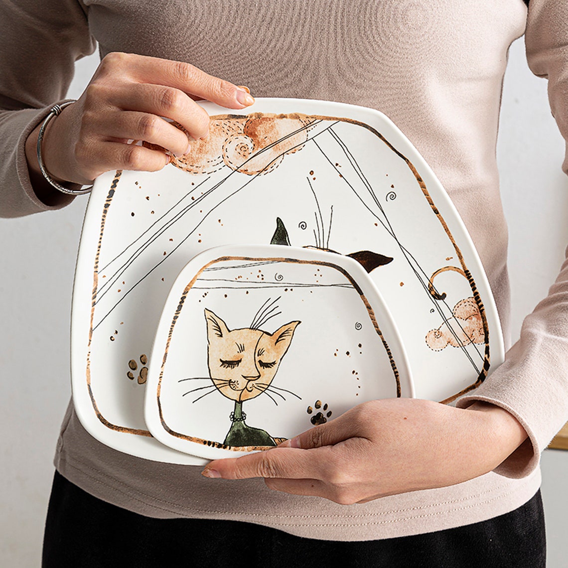 Ceramic Dishes Set of cartoon cats. Stoneware Dinnerware Etsy