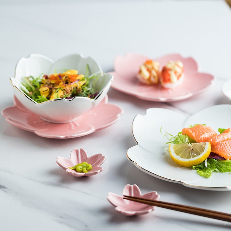 Japanese-style Cherry Blossom Sakura Ceramic Plates and Bowls