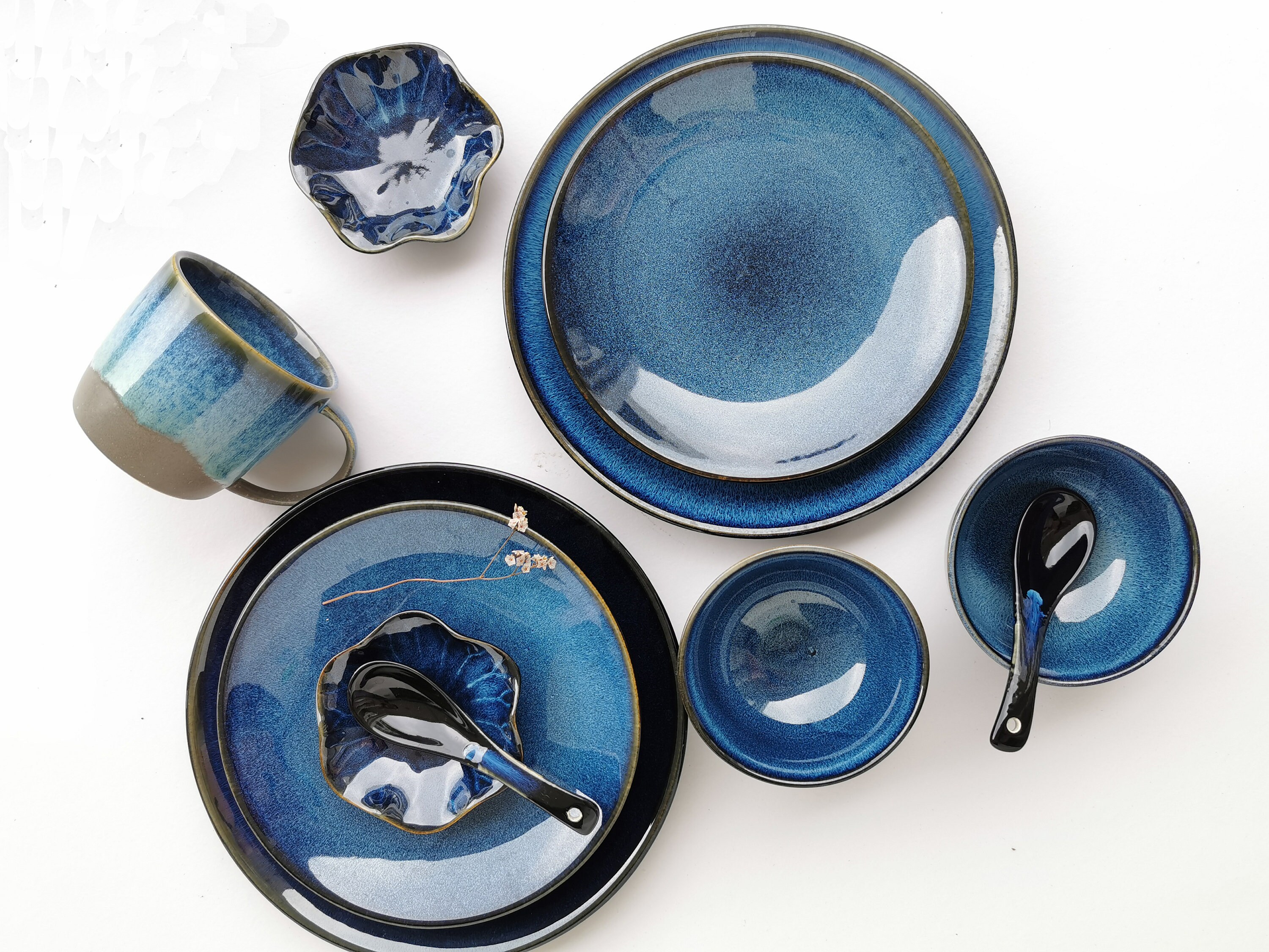 Blue Ceramic Dishes Setblue Stoneware Dinnerware Setpottery - Etsy