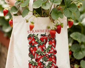 Strawberries Printed Tote Bag: Recycled Cotton Canvas Shopping Bag