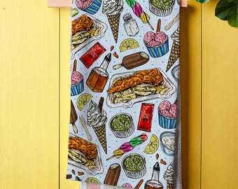 Summer Seaside Food Tea Towel: Cotton-Linen Kitchen Accessory