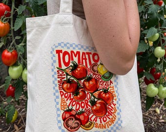 Tomatoes Illustration Printed Tote Bag: Recycled Cotton Canvas Shopping Bag