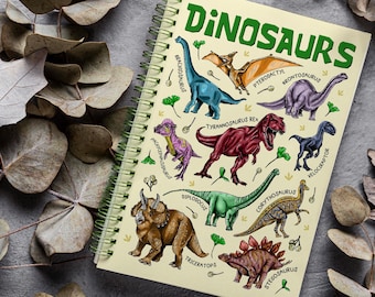 Dinosaur Illustrated A5 Lined Notebook: Kids Themed, 100 Pages