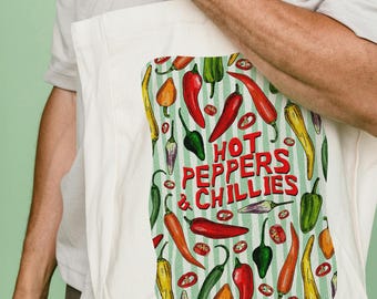 Hot Peppers & Chillies Printed Tote Bag: Recycled Cotton Canvas Shopping Bag