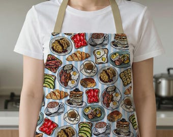 Illustrated Breakfast Food Apron: Cotton Panama Adult & Kids