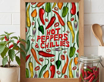Hot Peppers & Chillies Print: Vegetable Kitchen Art