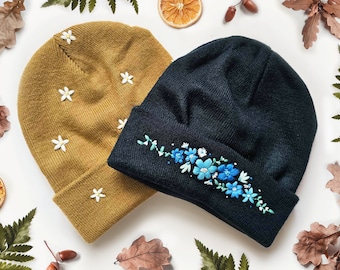 Custom Hand Embroidered Beanie | Custom Adult Beanie, Custom Floral Beanie, Custom Embroidered Hat, Custom Hand Embroidered Winter Hat