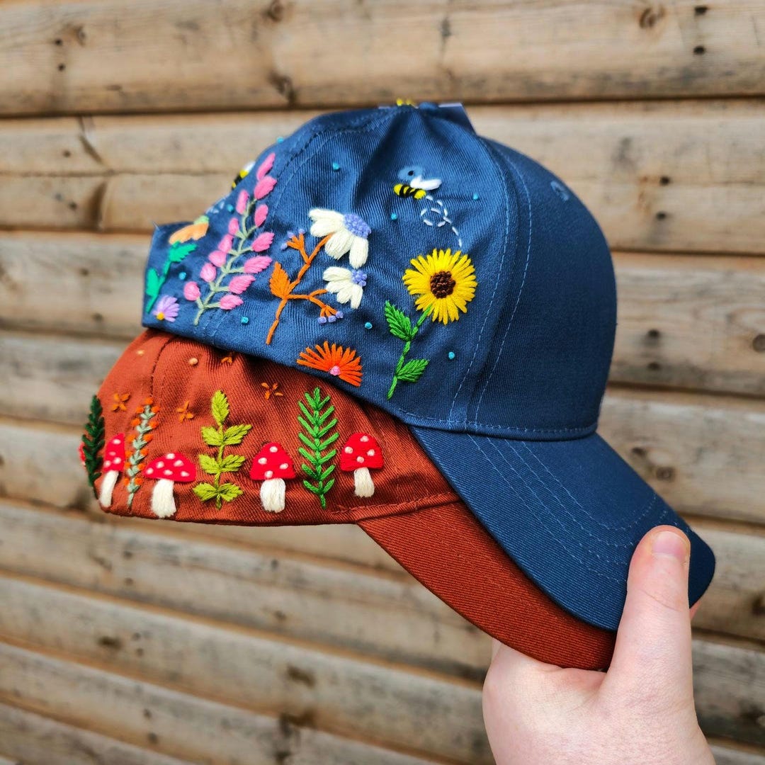 Handmade Cap Custom Hand Embroidered Cap | Personalised Hand Embroidered Cap ...