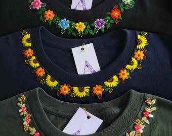 Custom Hand Embroidered T-Shirt: Personalized Design, Gildan Tee