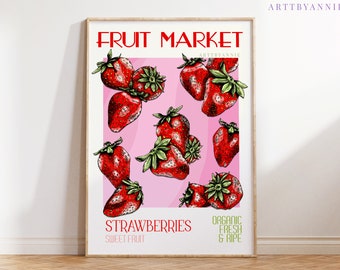 Strawberry Fruit Market Print: Illustrated Kitchen Wall Art