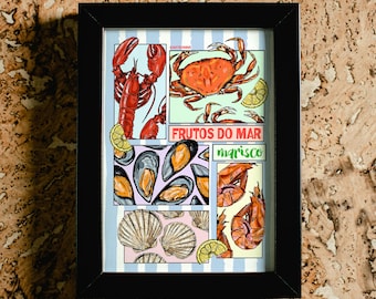 Seafood & Shellfish Illustration Print: Coastal Kitchen Art