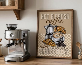 Coffee & Croissant Kitchen Print, A6-A2, Framed/Unframed