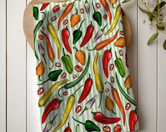 Illustrated Chilli & Peppers Tea Towel: Cotton-Linen Kitchen Accessory