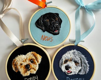 Hand Embroidered Pet Portrait Hanging: Custom Dog or Cat Keepsake
