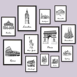 Fineliner Architecture Prints | A6 A5 A4 UK Europe World England Location Landmarks, Digital Print, Bespoke Prints, Framed Options