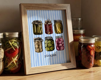 Pickle Illustrated Print: Jar of Pickles Kitchen Art