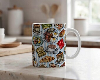 Illustrated Breakfast Food Mug: Quirky Food Lover Gift