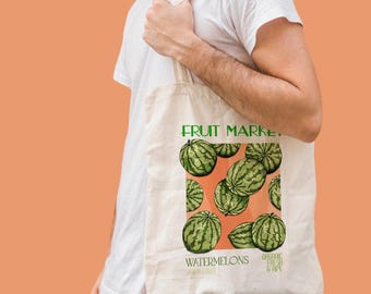 Watermelon Print Tote Bag: Recycled Cotton Canvas Shopping Bag